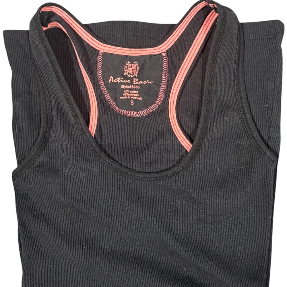 Active Basic Tank Top Womens Small Black Ribbed Racerback Scoop Neck Stretch - Picture 6 of 7